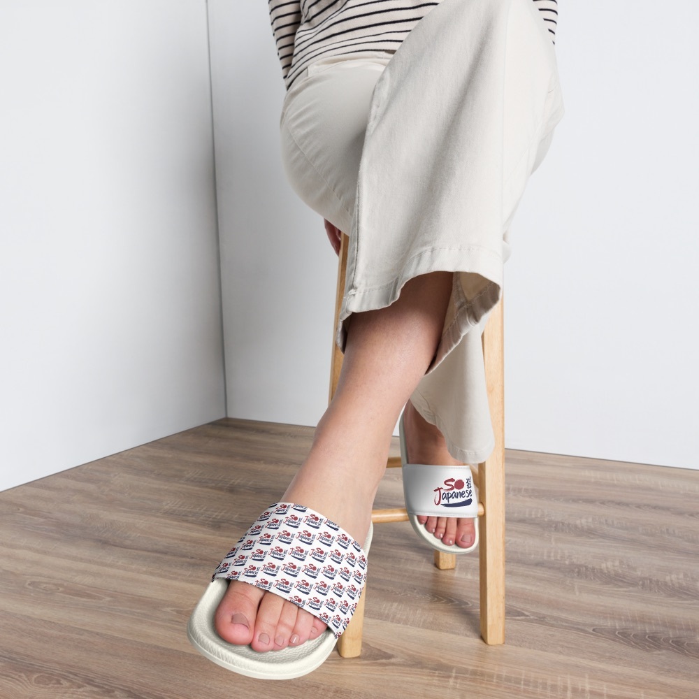 So Japanese White and Blue Custom  Patterned Slides by I’M So What Co 2025